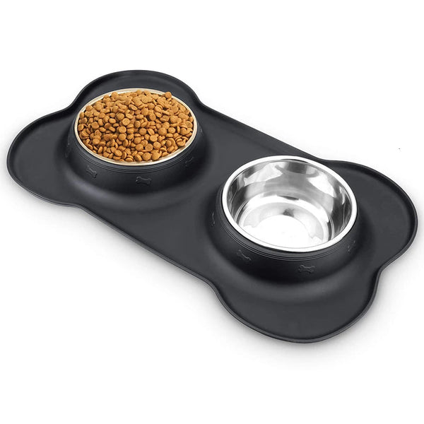 Benepaw Stainless Steel Double Dog Bowl with Silicone Mat
