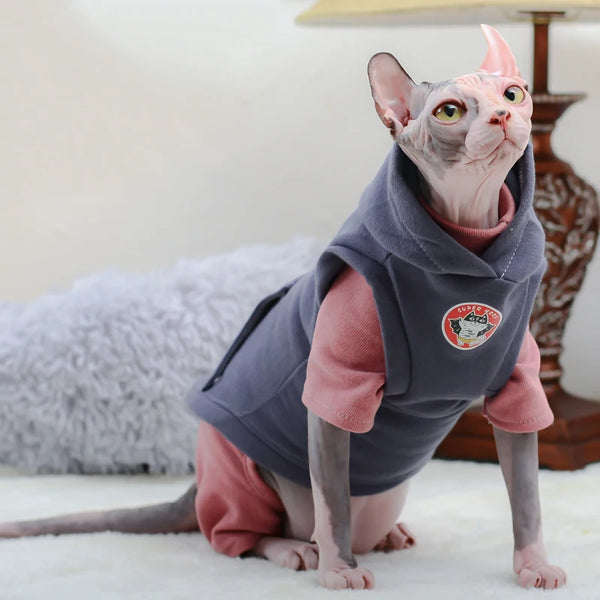 Warm Cotton Sphynx Cat Hoodie - Fleece Sweatshirt Vest