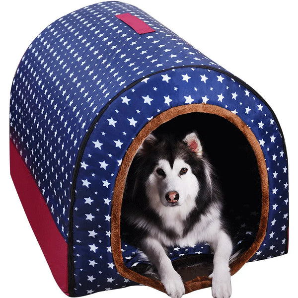 Star Print Foldable Pet House - Warm Cat and Dog Bed