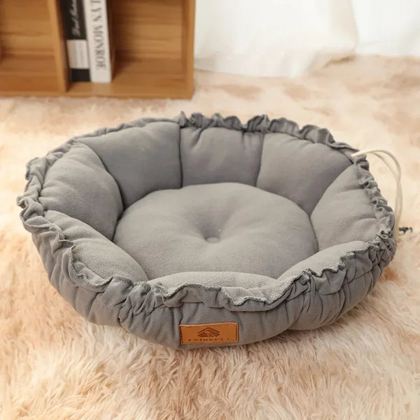 Round Plush Dog and Cat Bed - Warm Basket Cushion