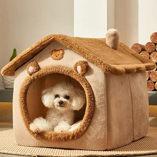 Foldable Dog House Kennel Bed - Warm Pet Cave Sofa