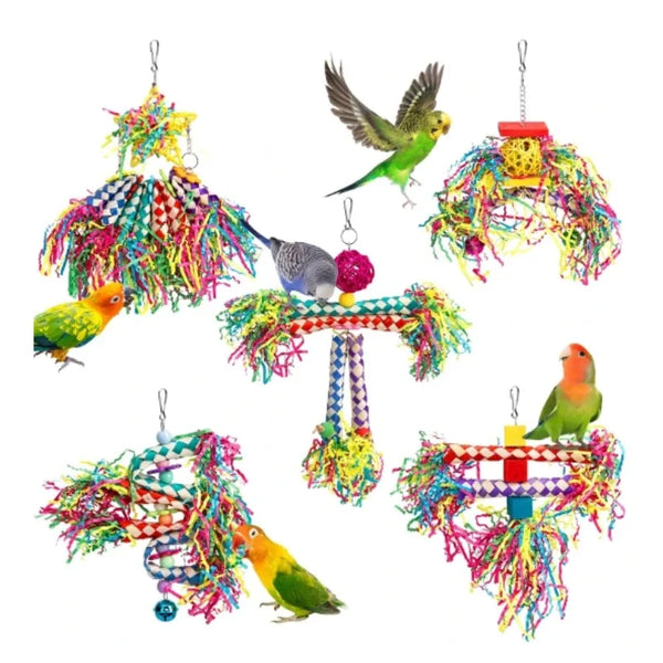 Parrot Foraging Bite Toy Set with Woven Paper Tubes