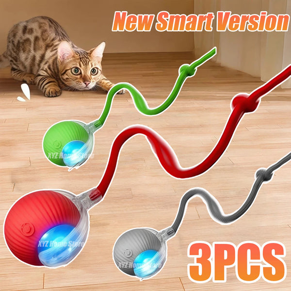 Rechargeable Rolling Cat Ball Toy with Faux Tail