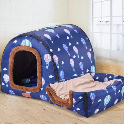 Star Print Foldable Pet House - Warm Cat and Dog Bed