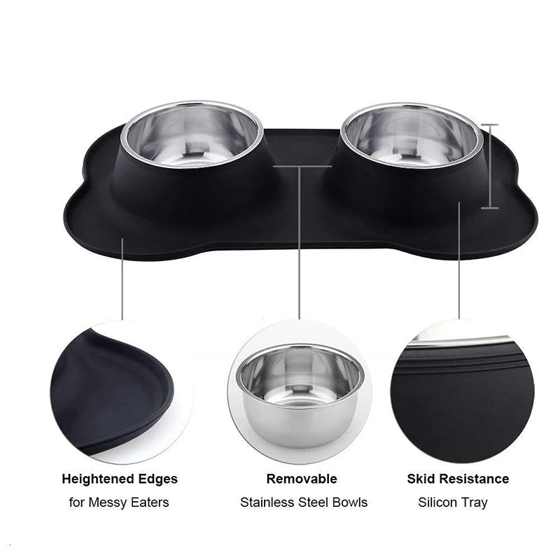 Benepaw Stainless Steel Double Dog Bowl with Silicone Mat
