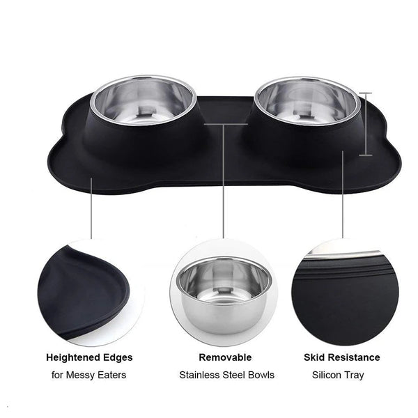 Benepaw Stainless Steel Double Dog Bowl with Silicone Mat