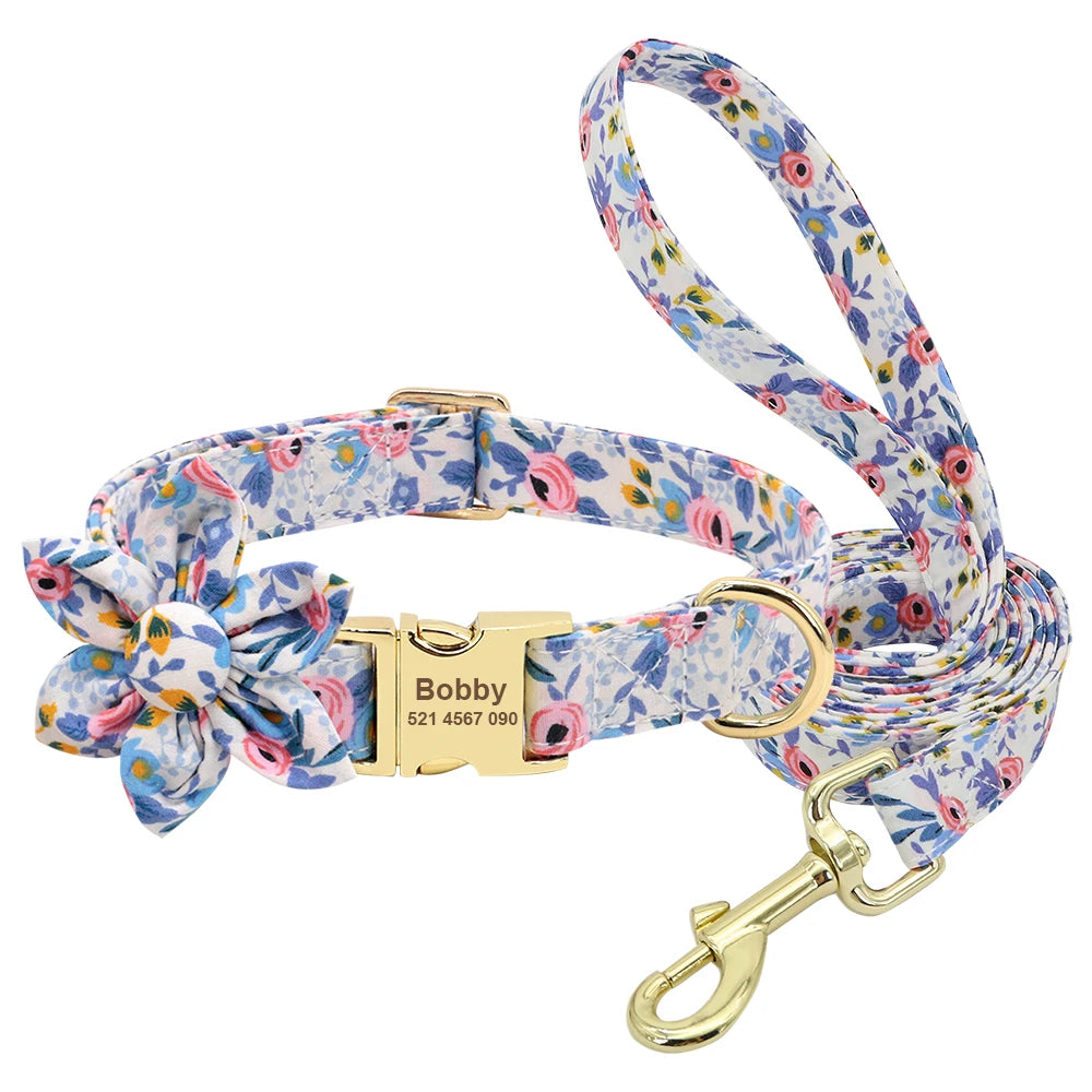 Custom Engraved Nylon Dog Collar and Leash Set