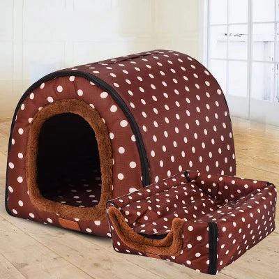 Star Print Foldable Pet House - Warm Cat and Dog Bed