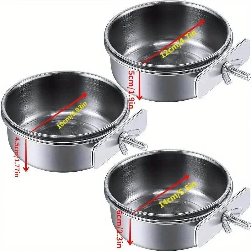 Stainless Steel Parrot Food and Water Bowl with Clamp