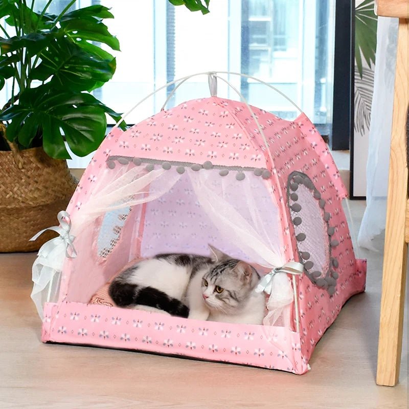 Semi-Enclosed Flower Cat Tent - All-Season Pet Nest
