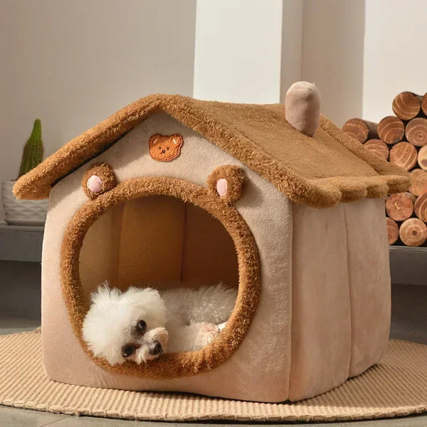 Foldable Dog House Kennel Bed - Warm Pet Cave Sofa