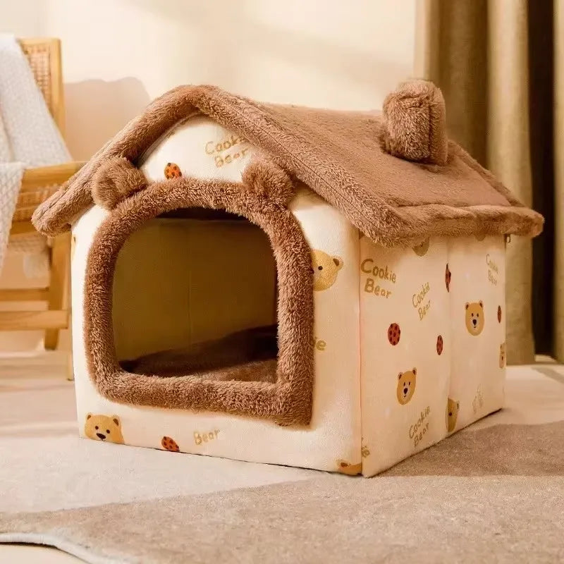 Foldable Dog House Kennel Bed - Warm Pet Cave Sofa