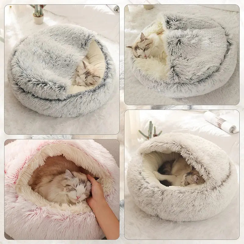 Soft Plush Cat Cave Bed with Cover - 40cm Warm Nest