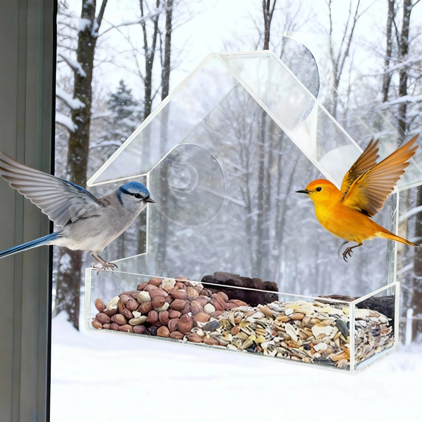 Clear Acrylic Window Bird Feeder with Suction Cups
