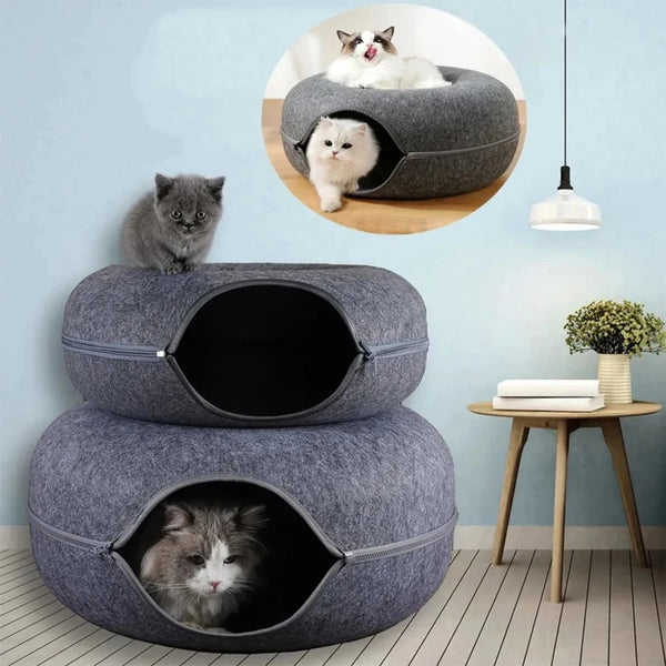 Round Felt Cat Tunnel Bed - Donut Scratcher Nest