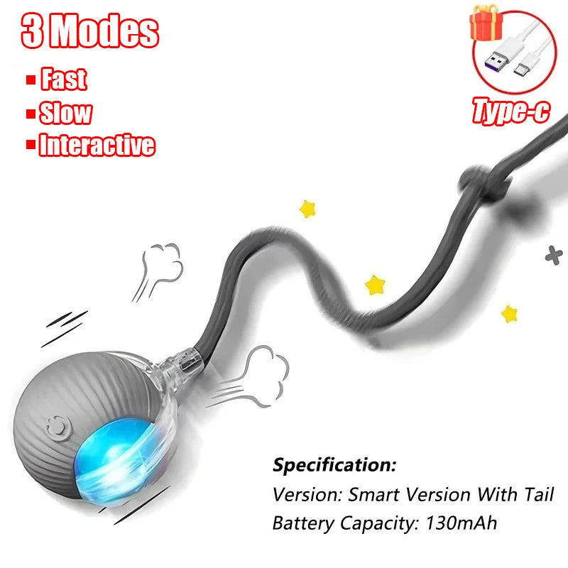 Rechargeable Rolling Cat Ball Toy with Faux Tail
