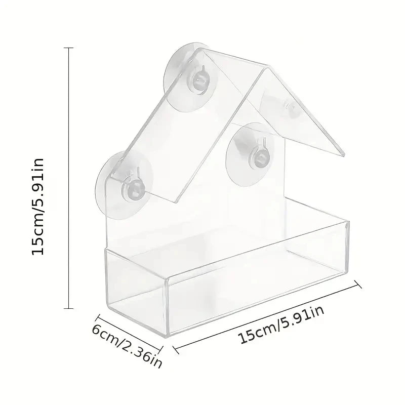 White Acrylic Outdoor Window Bird Feeder with Suction Cups