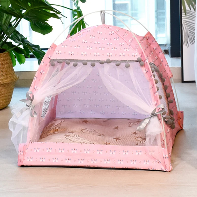 Semi-Enclosed Flower Cat Tent - All-Season Pet Nest