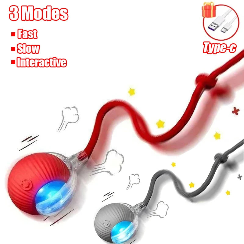 Rechargeable Rolling Cat Ball Toy with Faux Tail