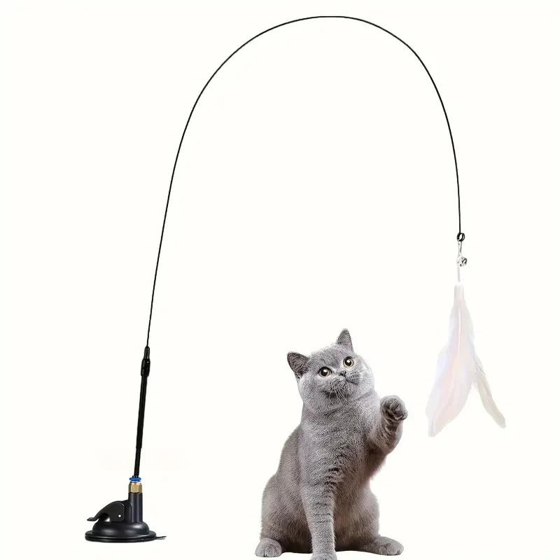 Interactive Cat Feather Wand Toy with Bell and Suction Cup