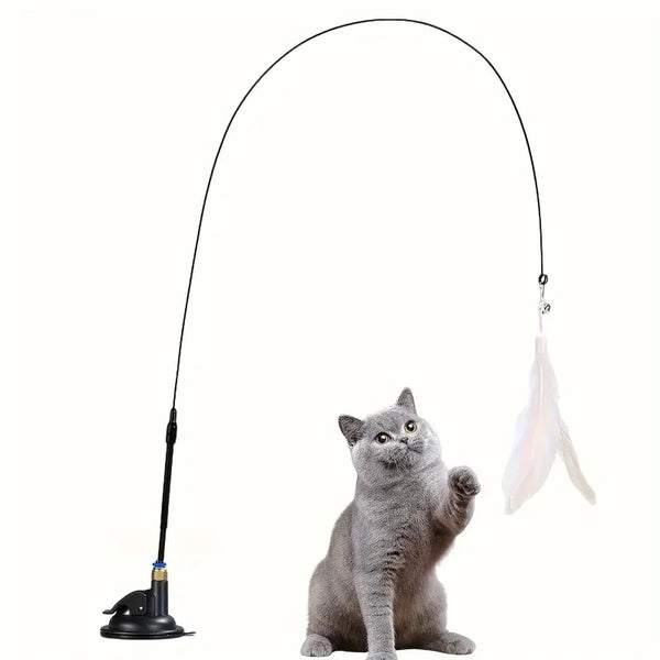 Interactive Cat Feather Wand Toy with Bell and Suction Cup