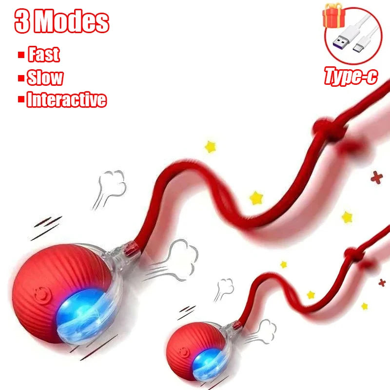 Rechargeable Rolling Cat Ball Toy with Faux Tail