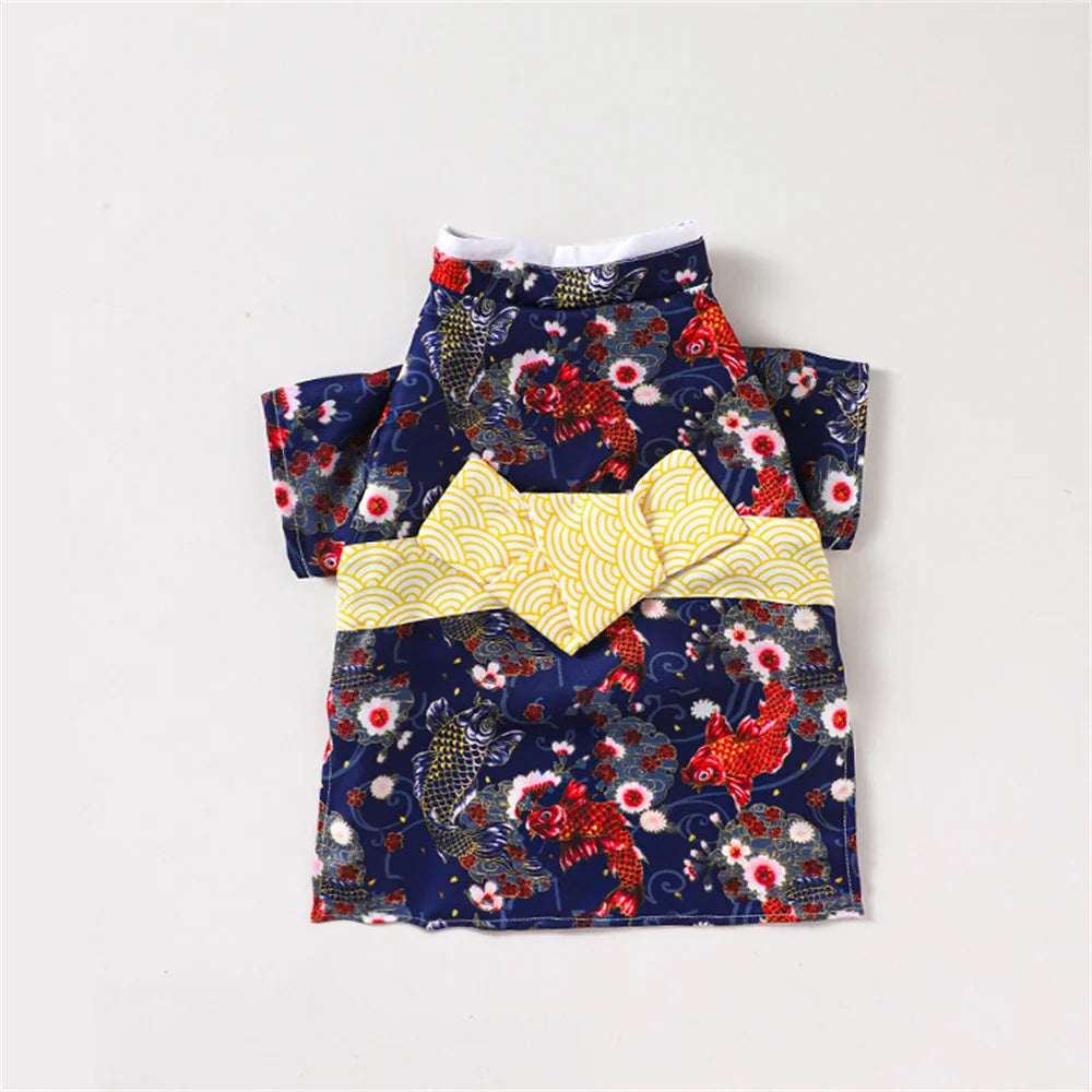 Japanese-Style Pet Kimono Coat with Bow-Knot Print