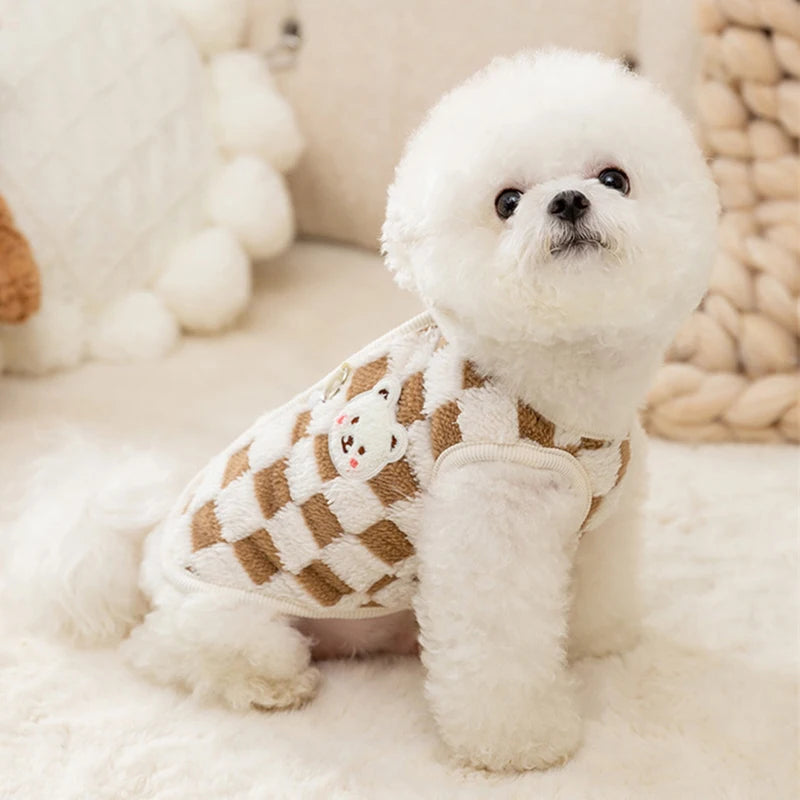Bear Print Plush Pet Sweater with Buckle - Winter Jacket