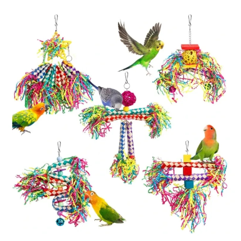 Parrot Foraging Bite Toy Set with Woven Paper Tubes
