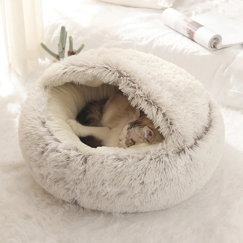 Soft Plush Cat Cave Bed with Cover - 40cm Warm Nest