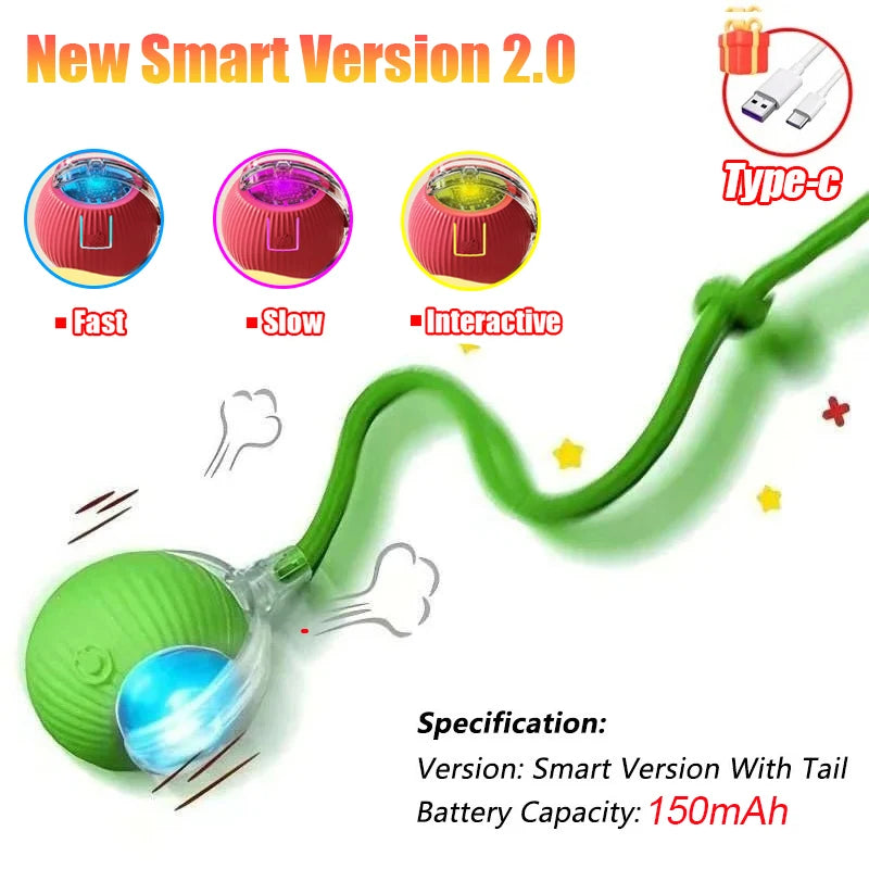 Rechargeable Rolling Cat Ball Toy with Faux Tail