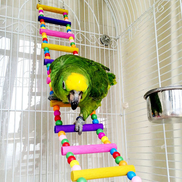 Multicolor 12-Step Wooden Bird Climbing Ladder Toy
