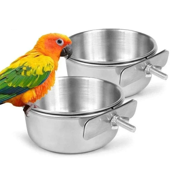 Stainless Steel Parrot Food and Water Bowl with Clamp