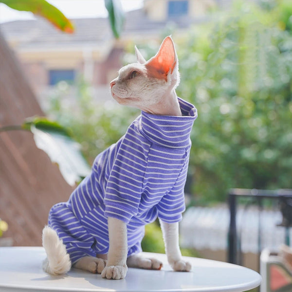 Striped Cotton Cat Jumpsuit - 4-Leg Long Sleeve Coat
