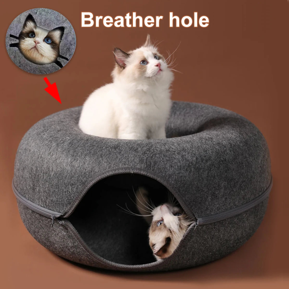 Round Felt Cat Tunnel Bed - Donut Scratcher Nest