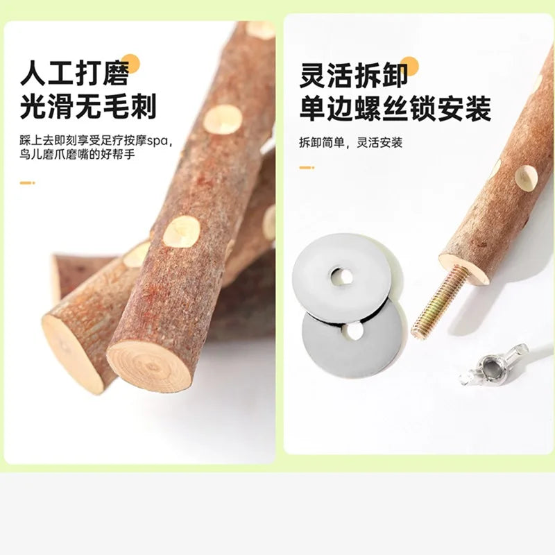 Natural Wood Parakeet Perch Stand for Budgies and Cockatiels