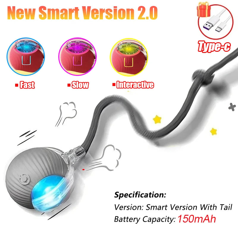 Rechargeable Rolling Cat Ball Toy with Faux Tail