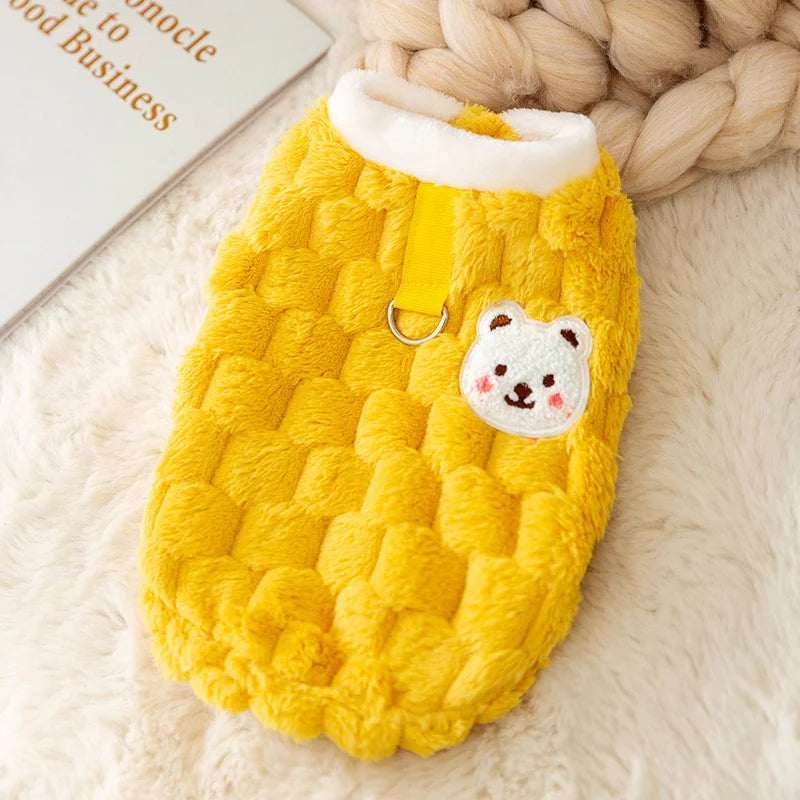 Bear Print Plush Pet Sweater with Buckle - Winter Jacket