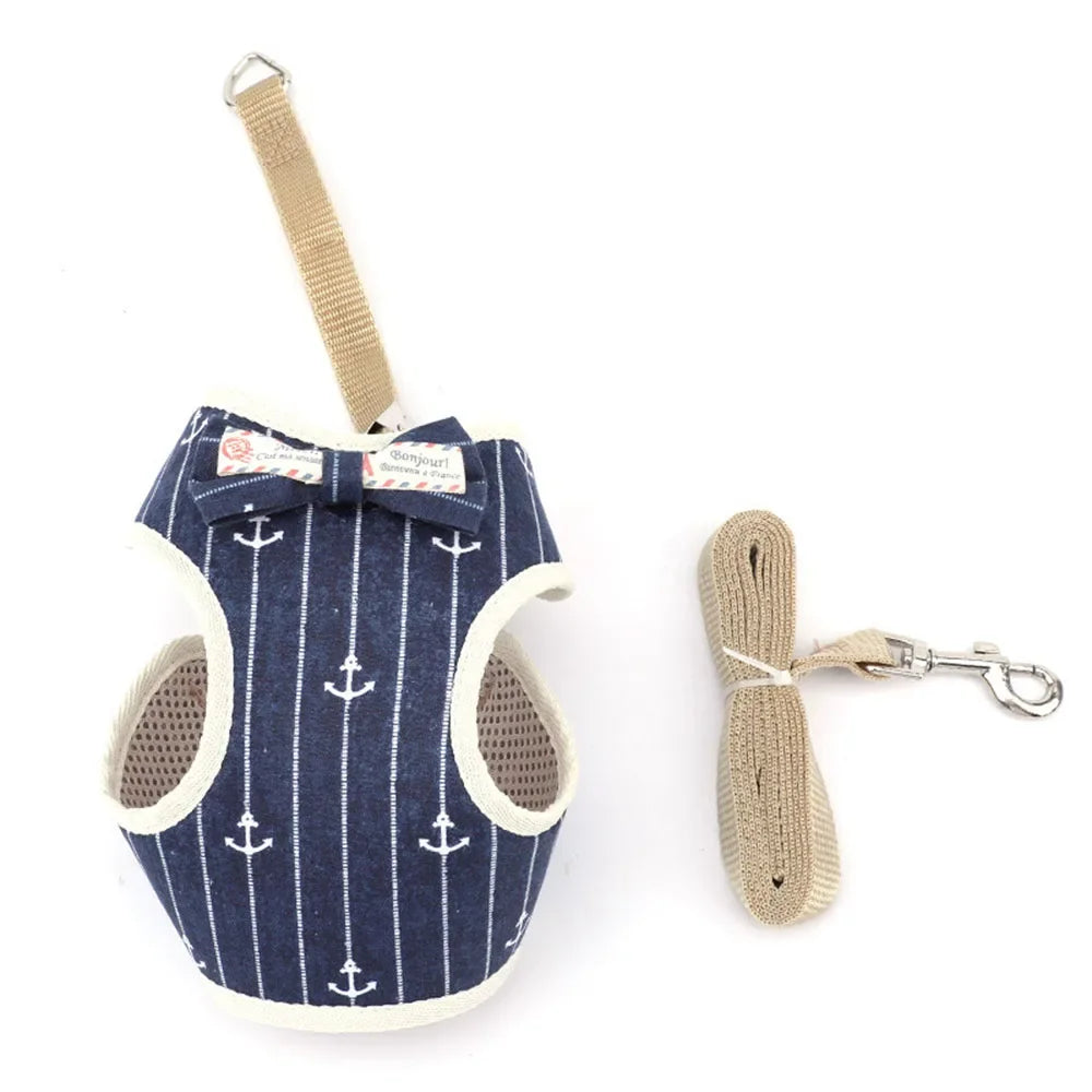 Breathable Nylon Cat Harness and Leash Set with Bow Detail
