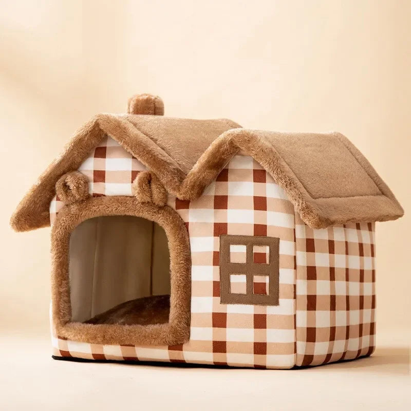 Foldable Cat Cave Bed - Warm Basket House for Small Pets