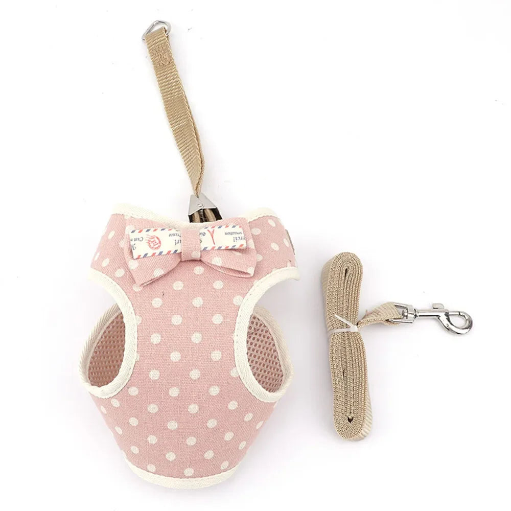 Breathable Nylon Cat Harness and Leash Set with Bow Detail