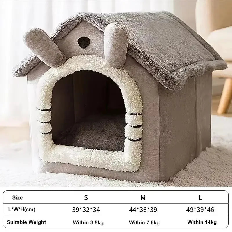 Foldable Dog House Kennel Bed - Warm Pet Cave Sofa