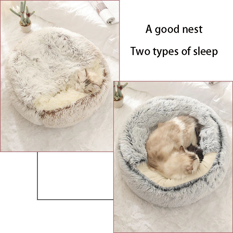 Soft Plush Cat Cave Bed with Cover - 40cm Warm Nest