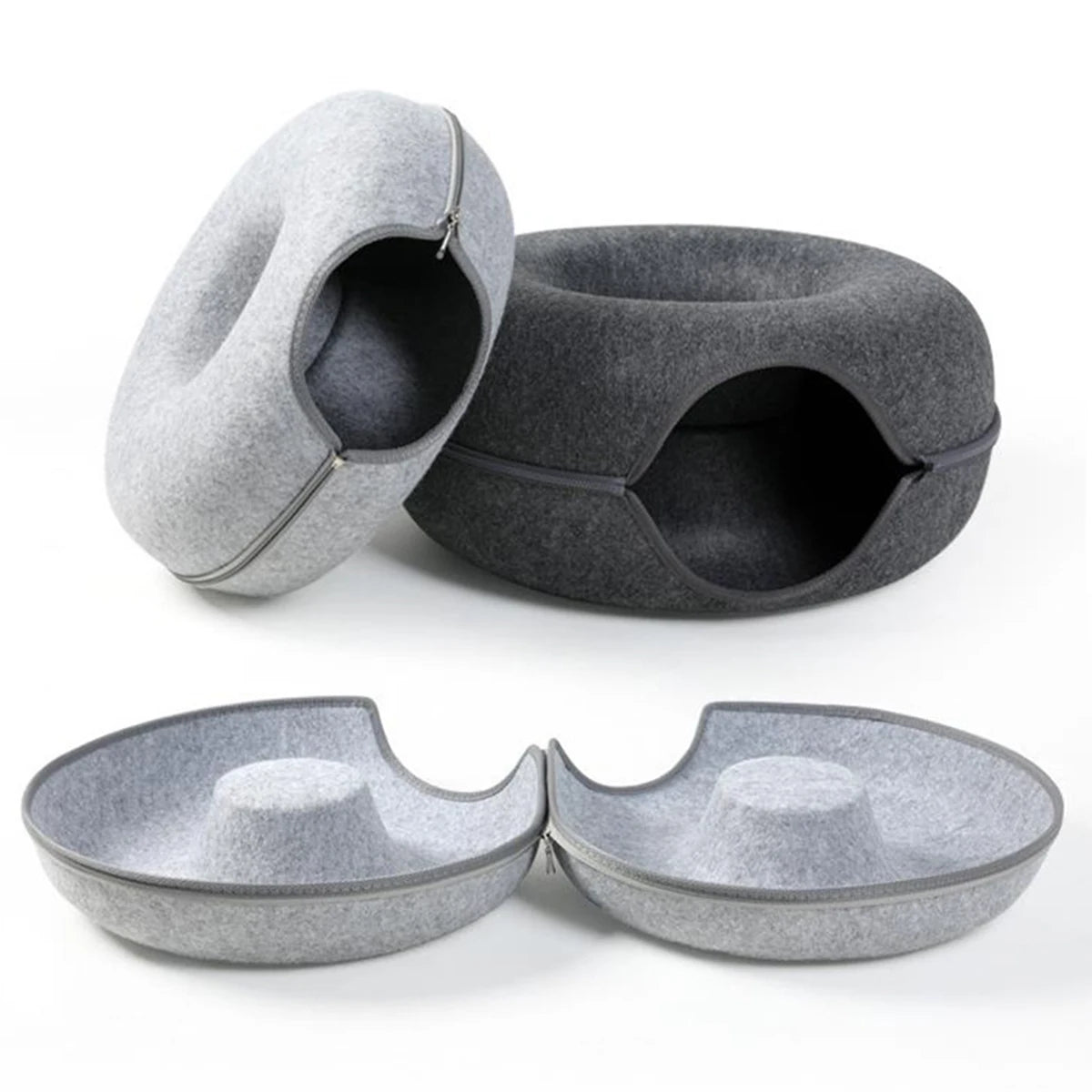Round Felt Cat Tunnel Bed - Donut Scratcher Nest