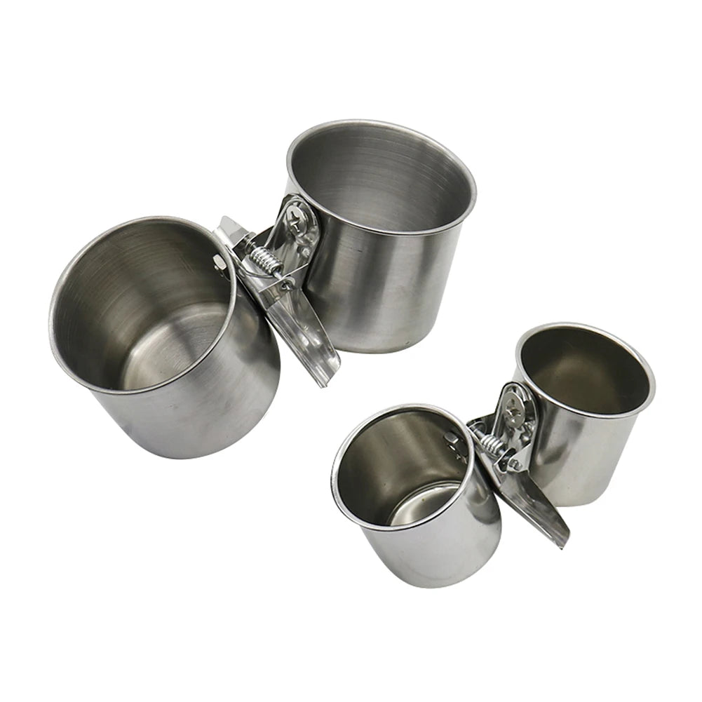 Stainless Steel Bird Feeding Cup with Cage Clip