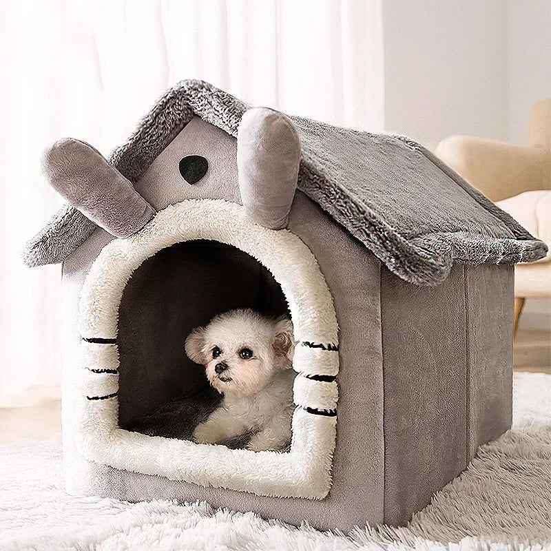 Foldable Dog House Kennel Bed - Warm Pet Cave Sofa