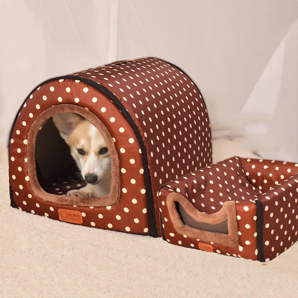 Star Print Foldable Pet House - Warm Cat and Dog Bed