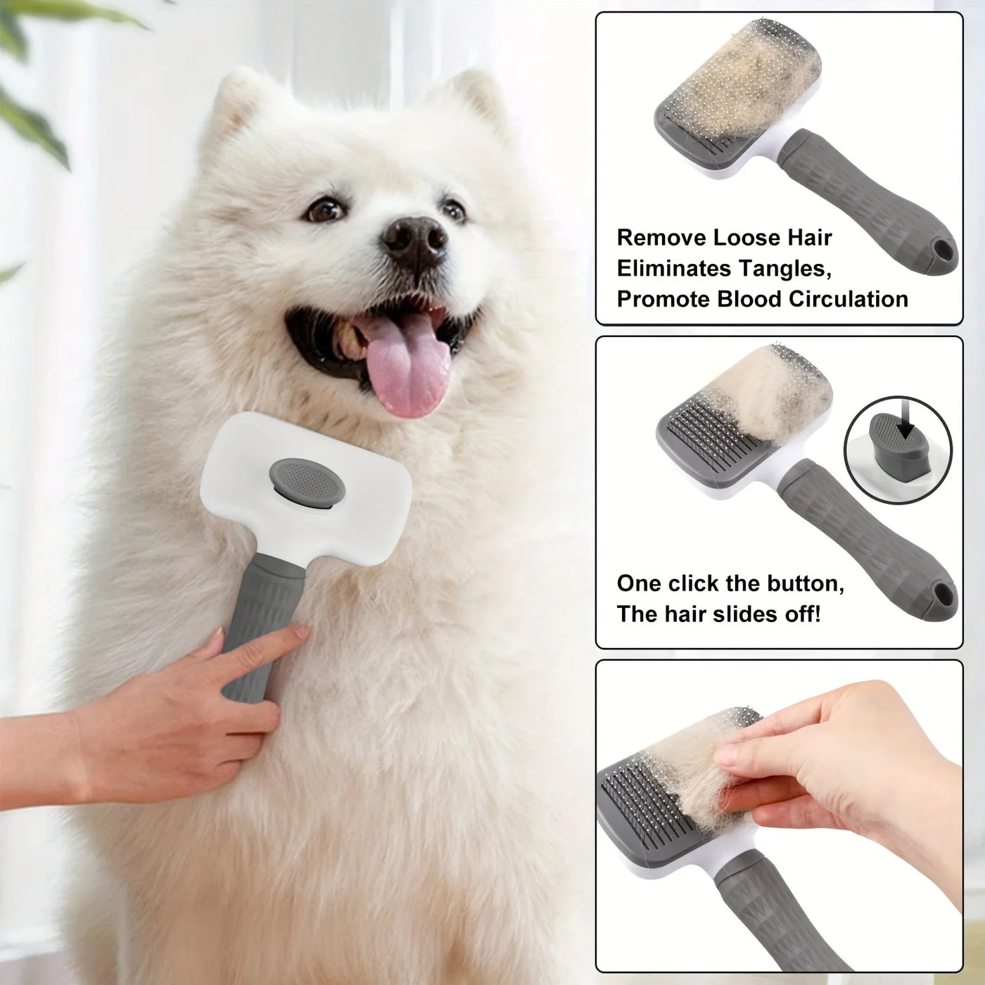 Self-Cleaning Slicker Brush for Dog and Cat Hair Removal