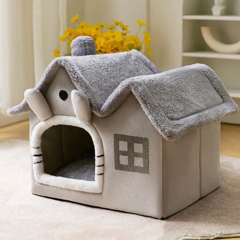 Foldable Dog House Kennel Bed - Warm Pet Cave Sofa