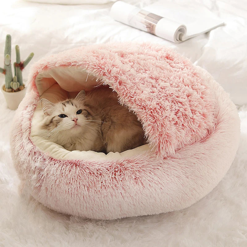Soft Plush Cat Cave Bed with Cover - 40cm Warm Nest